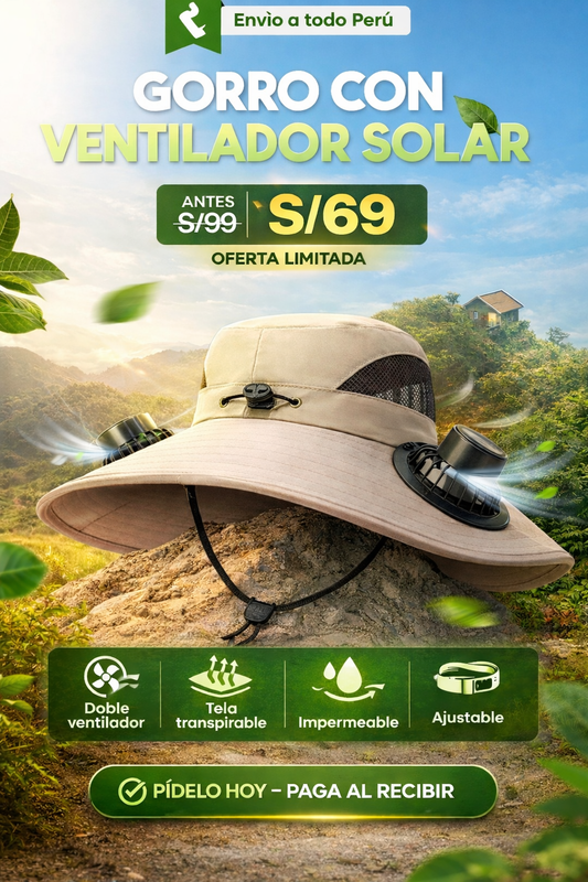 SOMBRERO CON VENTILADOR Y PANEL SOLAR